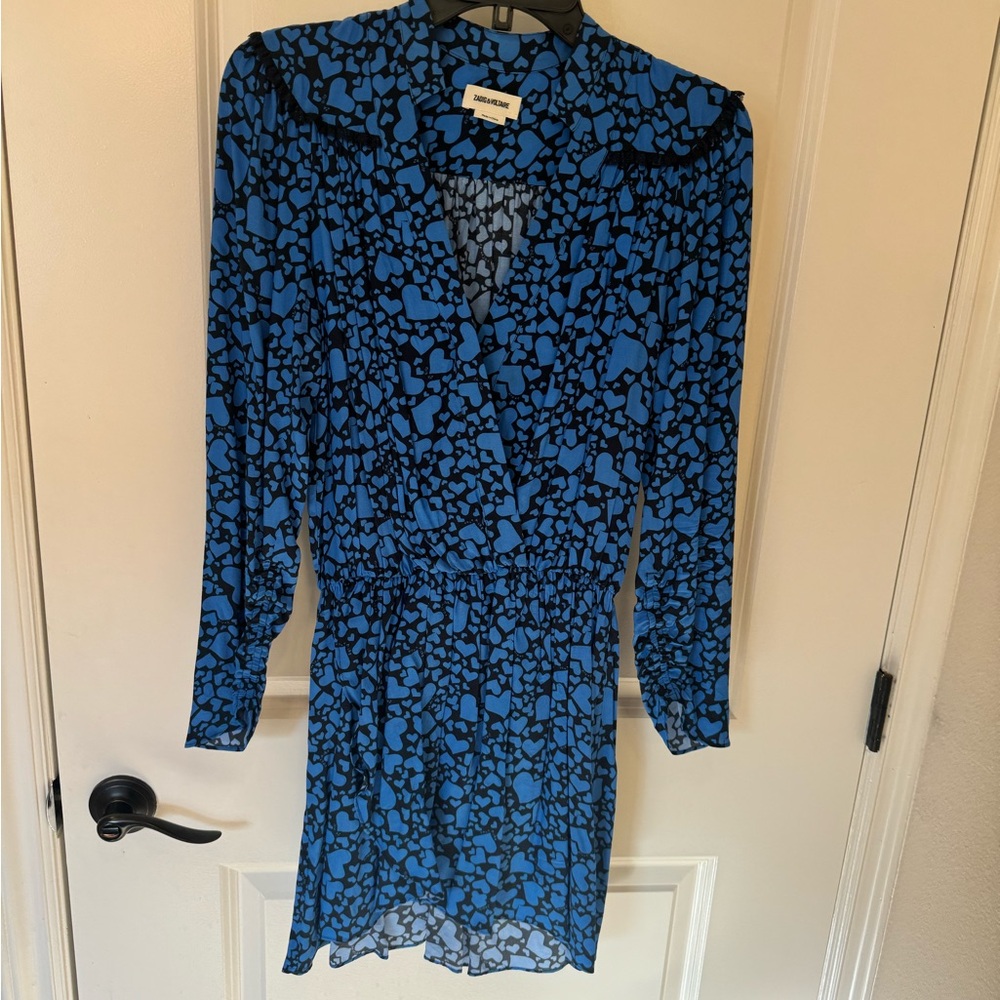 Zadig & Voltaire Blue and Black Long Sleeve Cocktail Dress
